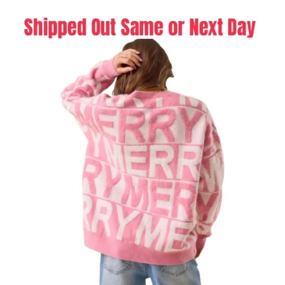 NWT Peach Love Christmas Pink Merry Sweater - LARGE - Picture 3 of 3